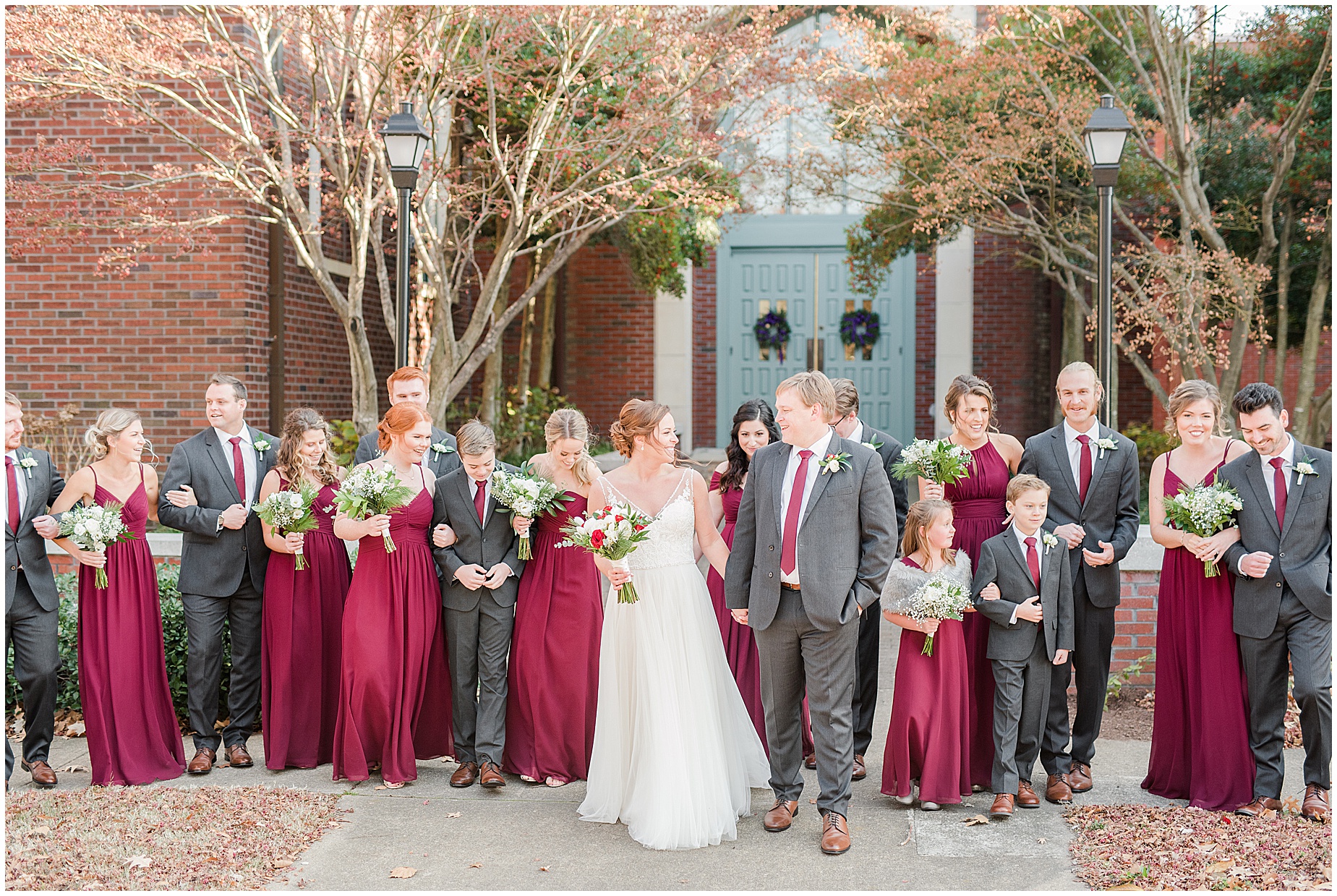 norfolk wedding photographers bridal party walking