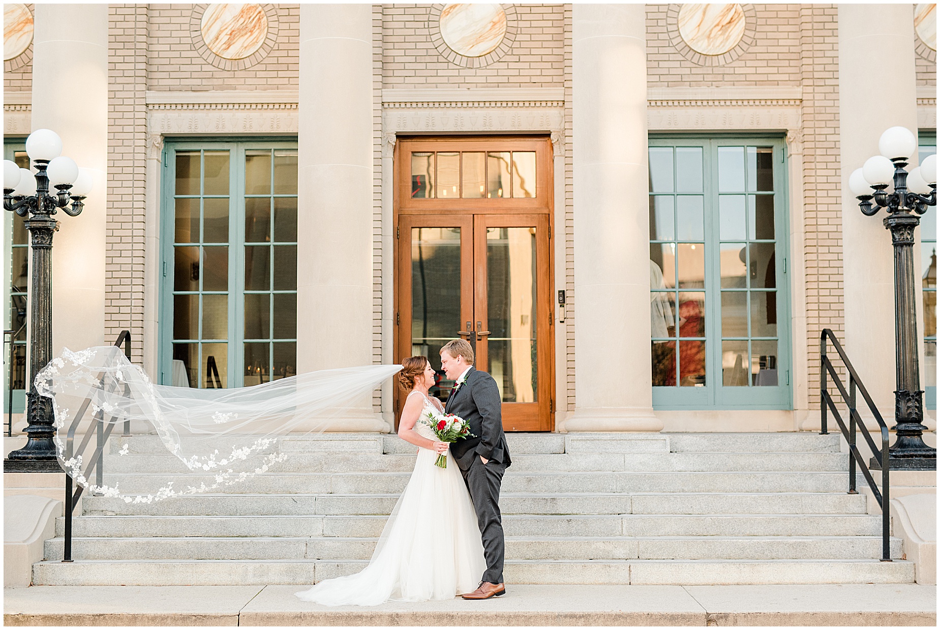 Historic Post Office Winter Wedding veil shot