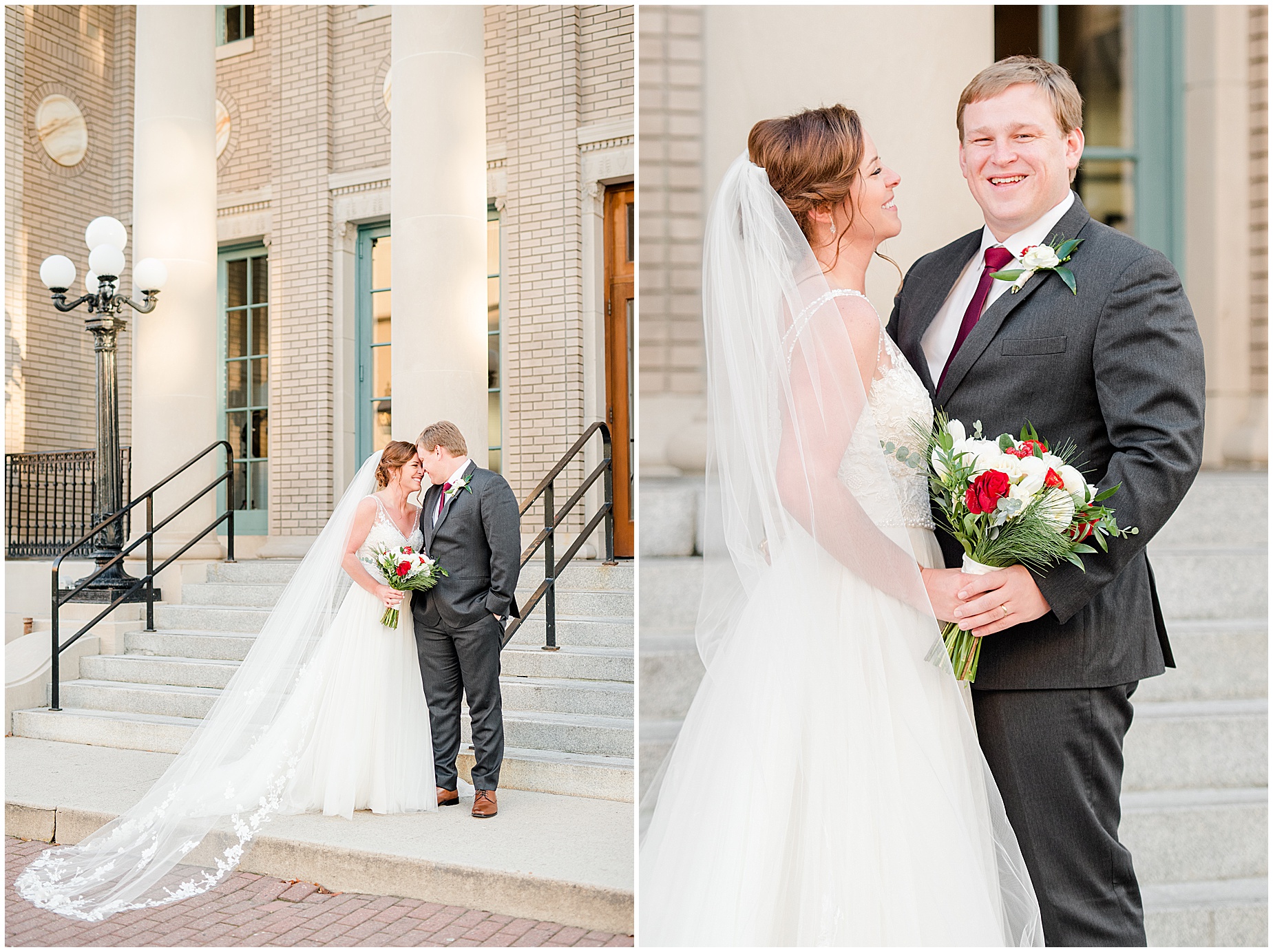 Historic Post Office Winter Wedding portraits outside building