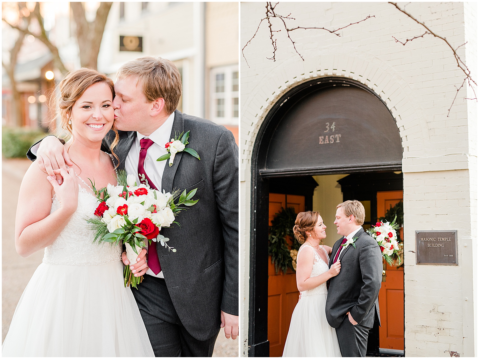 Historic Post Office Winter Wedding couple portraits