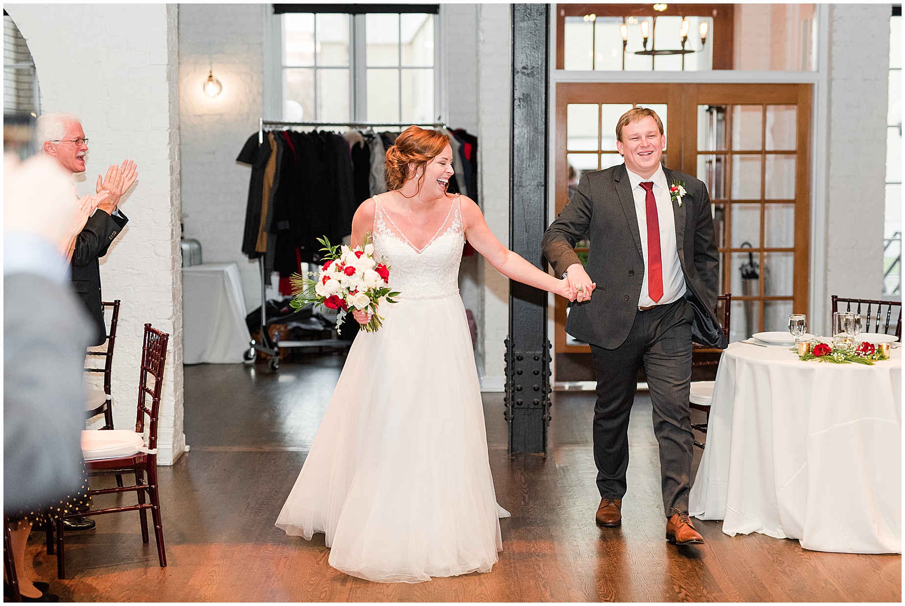 bride and groom Historic Post Office Winter Wedding