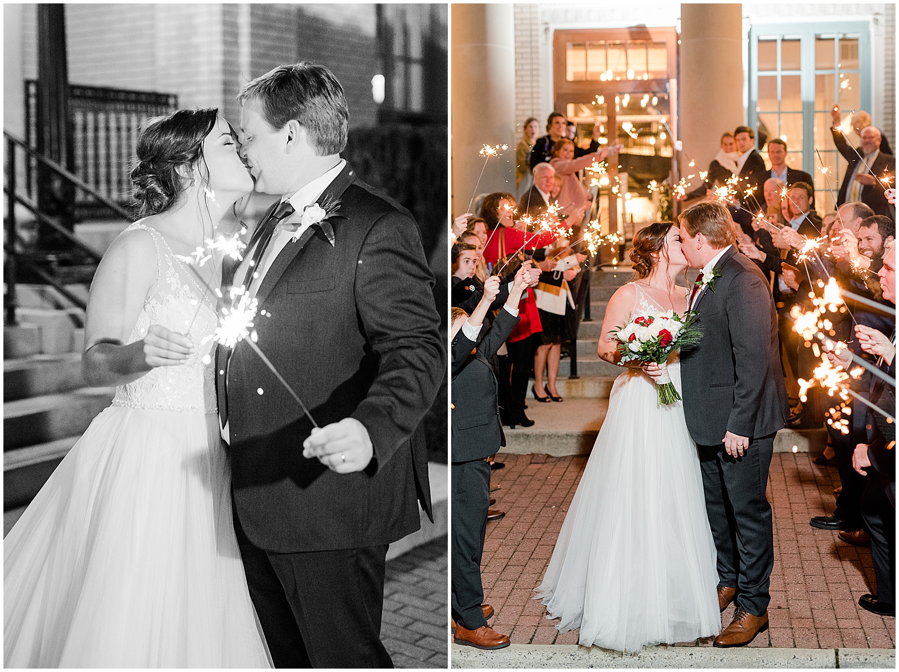 Historic Post Office Winter Wedding sparkler exit