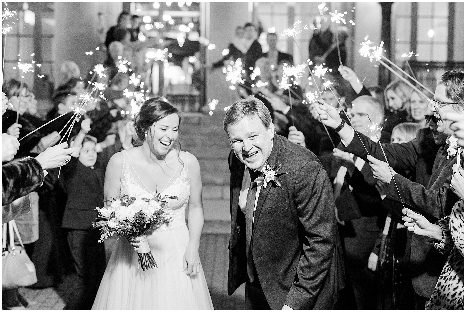 Historic Post Office Winter Wedding sparklers