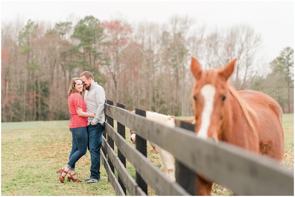 Richmond Spring Engagement Session Wisteria Farms with horse and fence