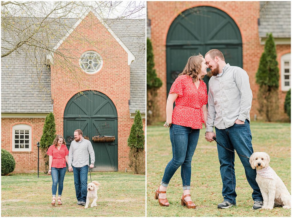 Richmond Spring Engagement Session Wisteria Farms with Barn and dog