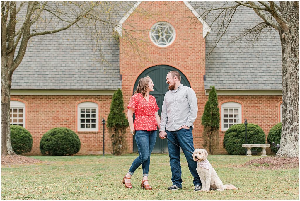Richmond Spring Engagement Session at Wisteria Farms with converted barn and dog