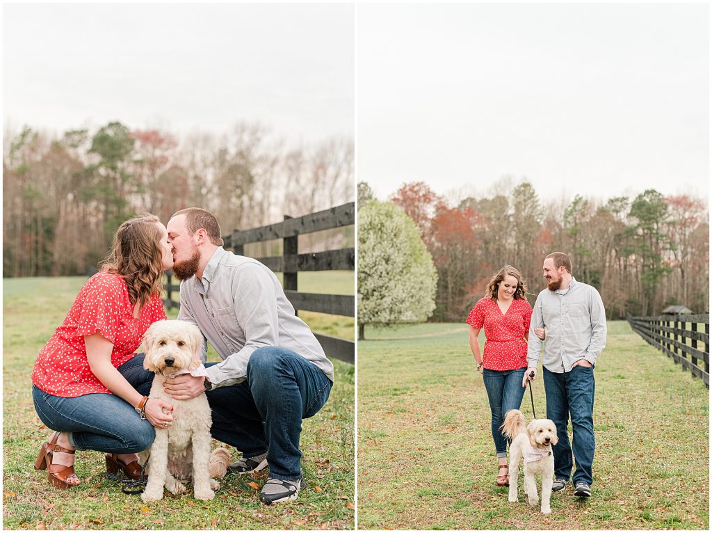 Richmond Spring Engagement Session with cute dog at Wisteria Farms 