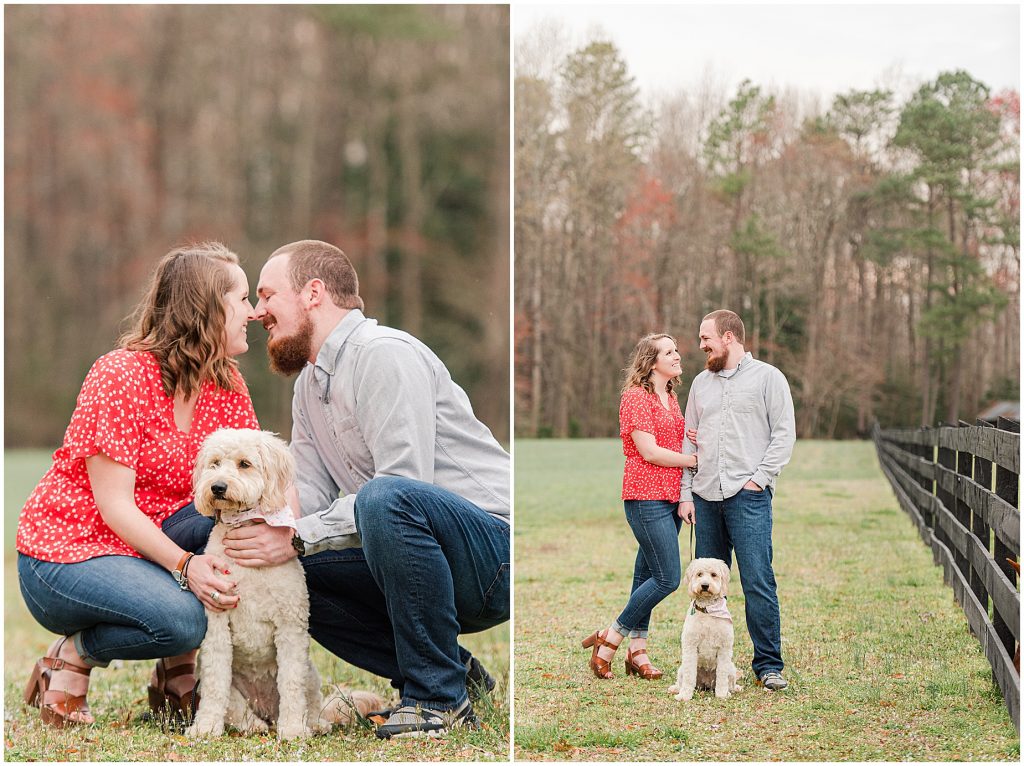 Richmond Spring Engagement Session with dog at Wisteria Farms