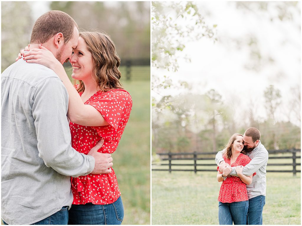 Richmond Spring Engagement Session in open field at Wisteria Farms