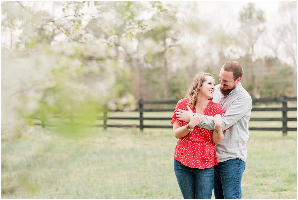 Richmond Spring Engagement Session with flowers at Wisteria Farms