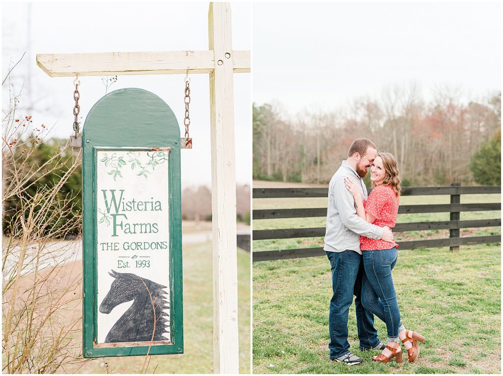 Richmond Spring Engagement Session at Wisteria Farms sign