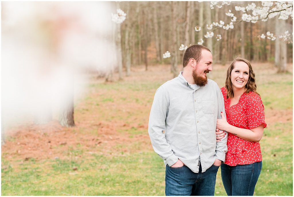 Richmond Spring Engagement Session Wisteria Farms white cherry blossom