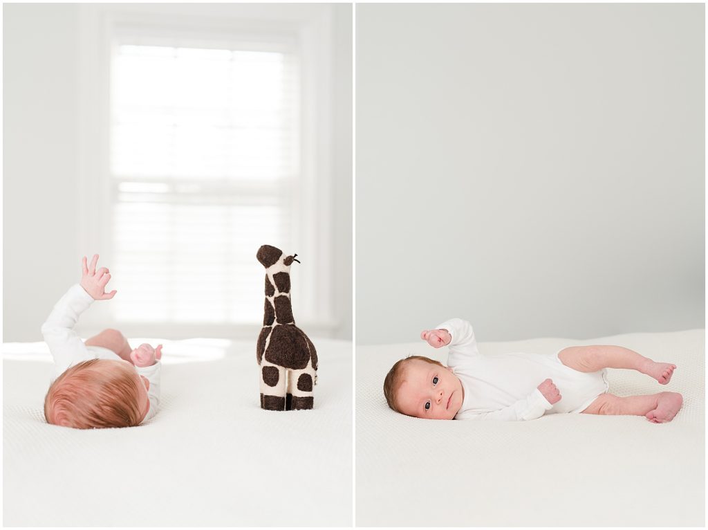 Richmond photographers niles lying on bed with giraffe