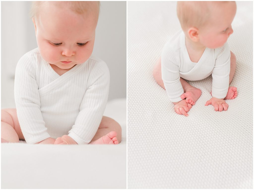 Richmond photographers niles turned 6 months playing with toes and feet