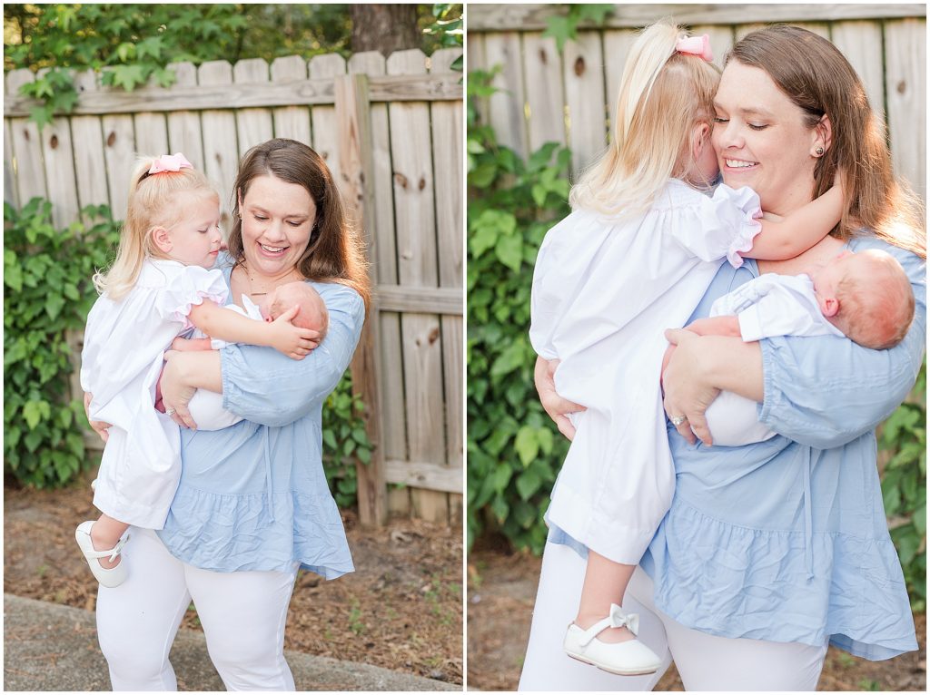 Backyard Newborn and Family Photography mom and kids