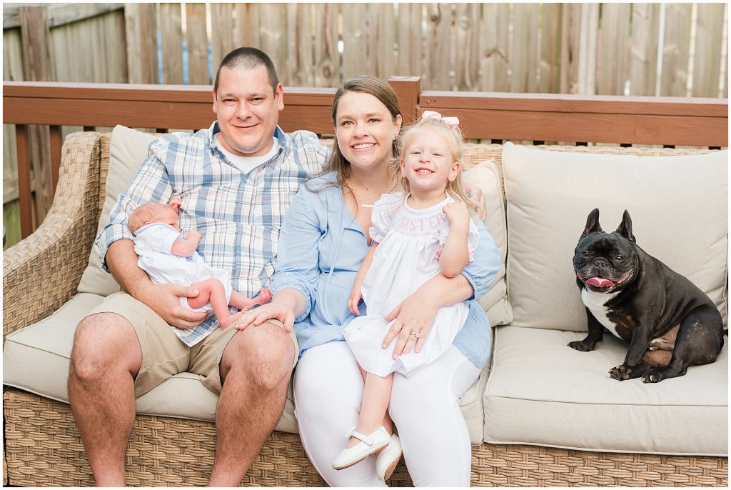 Backyard Newborn and Family Photography with dog