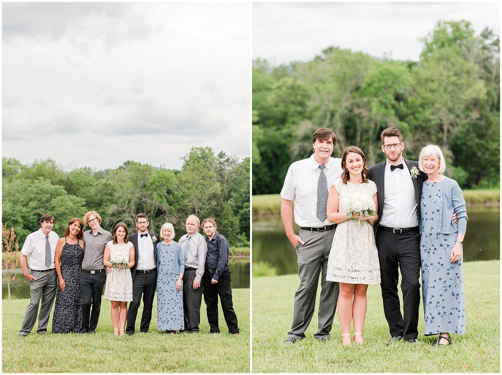 barn at edgewood coronavirus mini wedding family portraits in front of lake