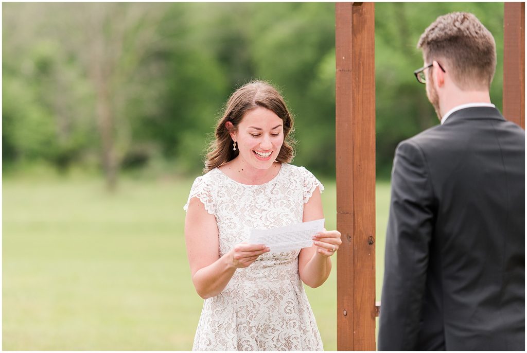 barn at edgewood coronavirus mini wedding bride reading vows