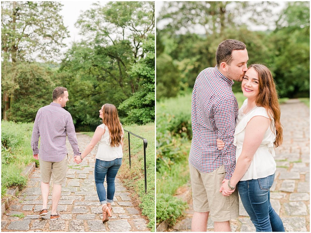 maymont park engagement session on stone path to flower garden