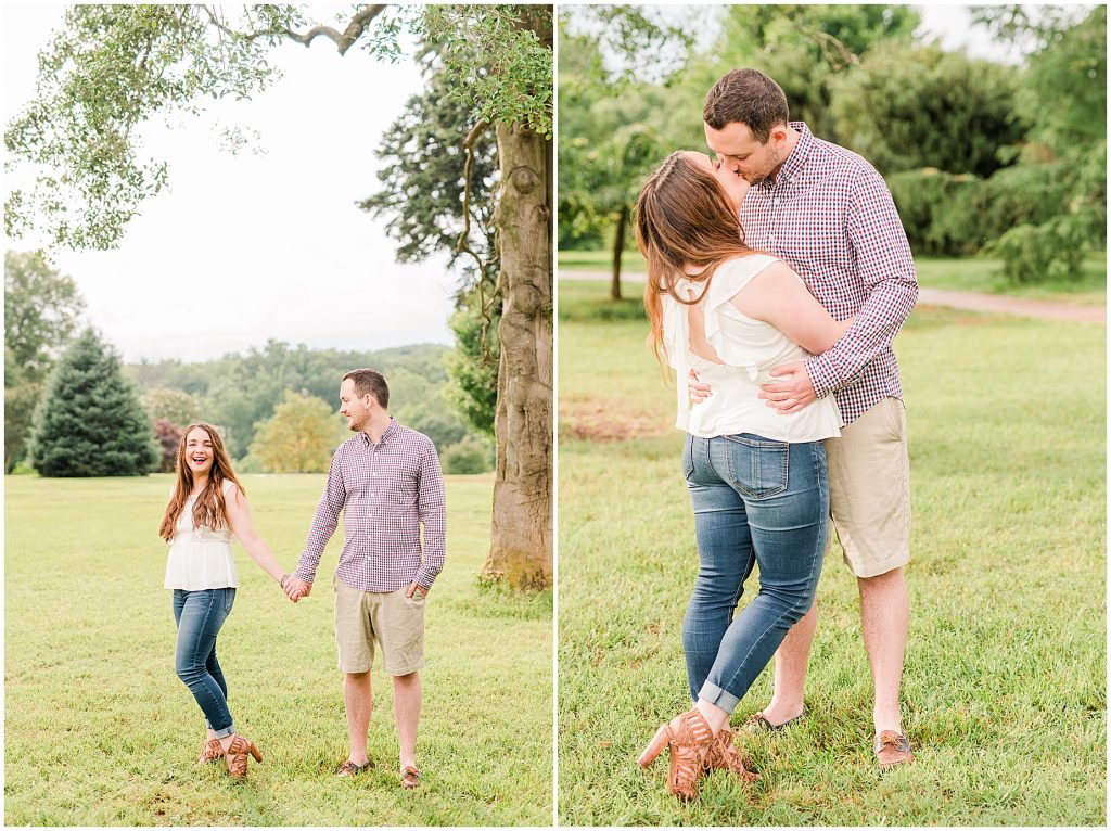 maymont park engagement session couple standing in field after raining