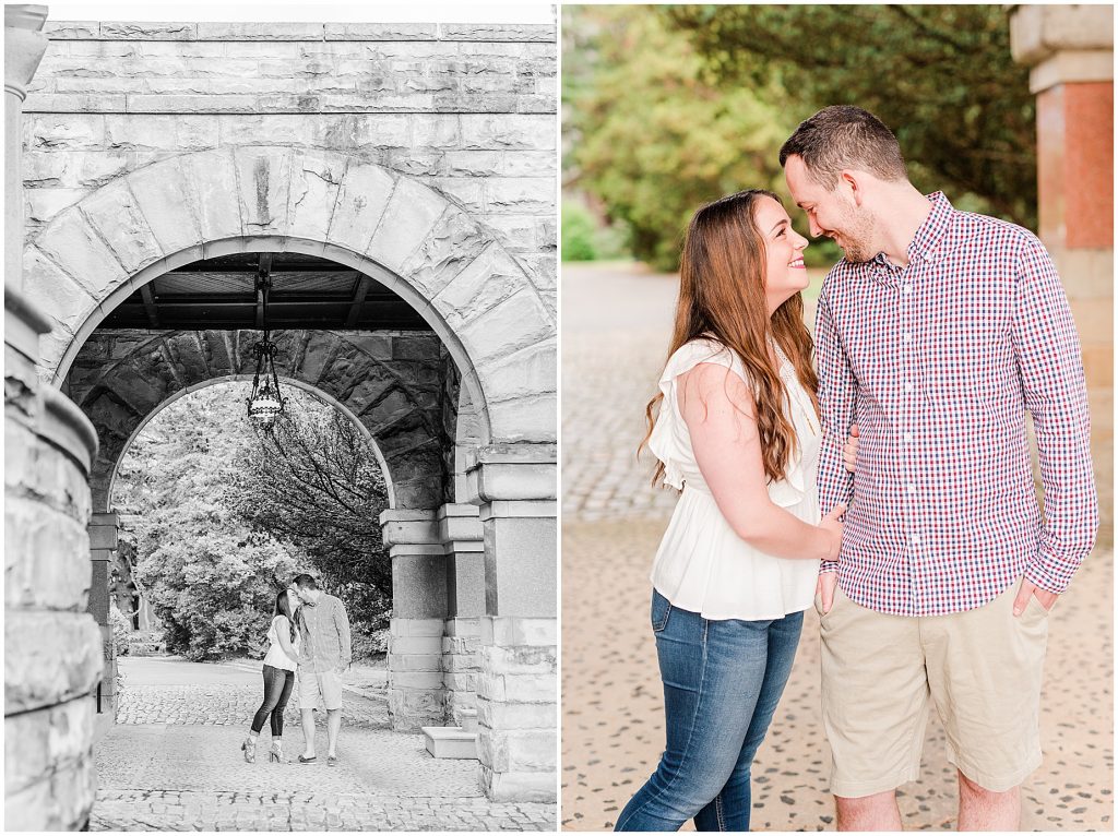 maymont park engagement session under arch at mansion