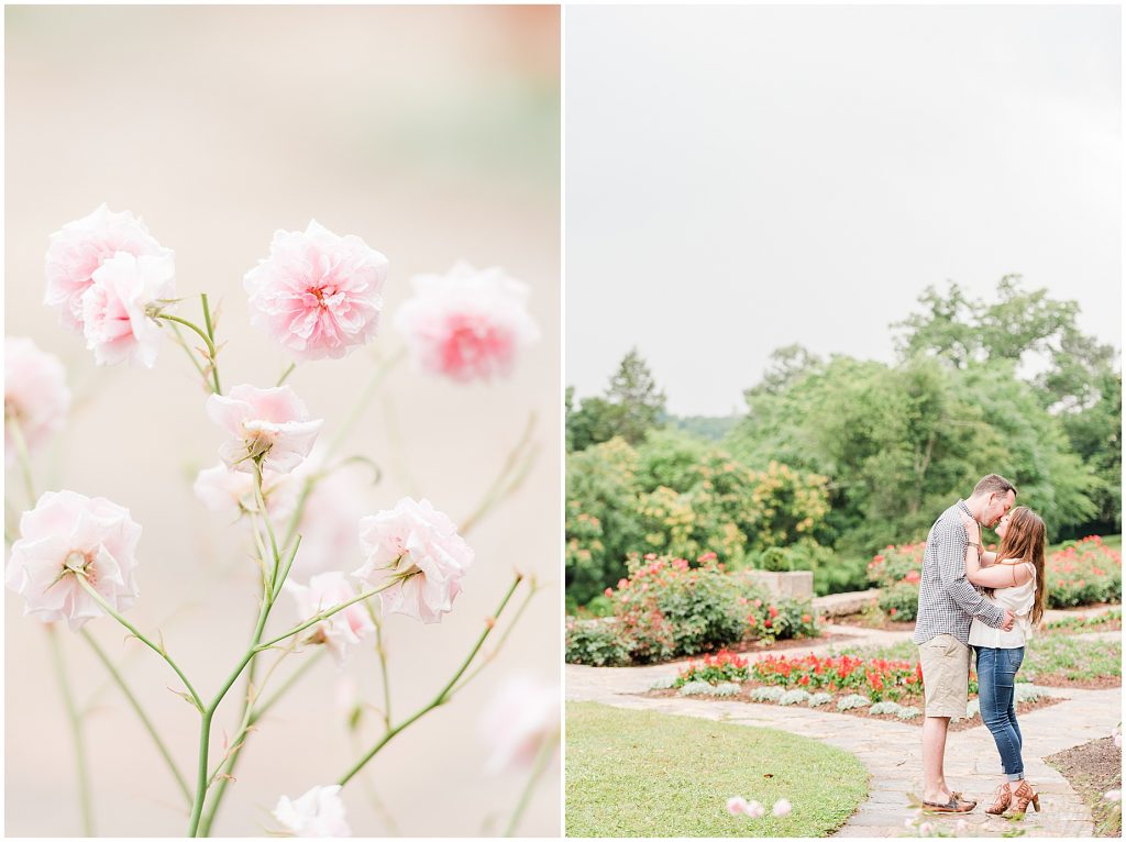 engagement session couple at maymont park kissing in italian flower garden