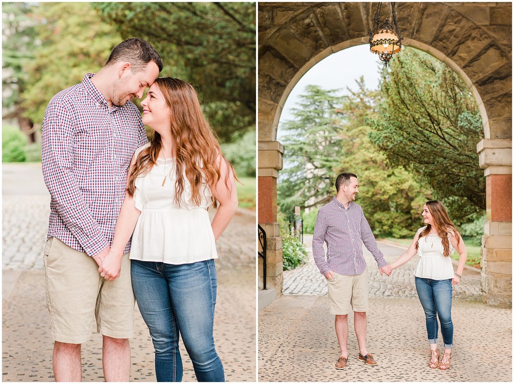maymont park engagement session under arch at mansion