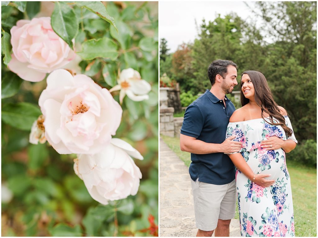 maymont park maternity session with white dress and blooming flowers in Richmond Virginia