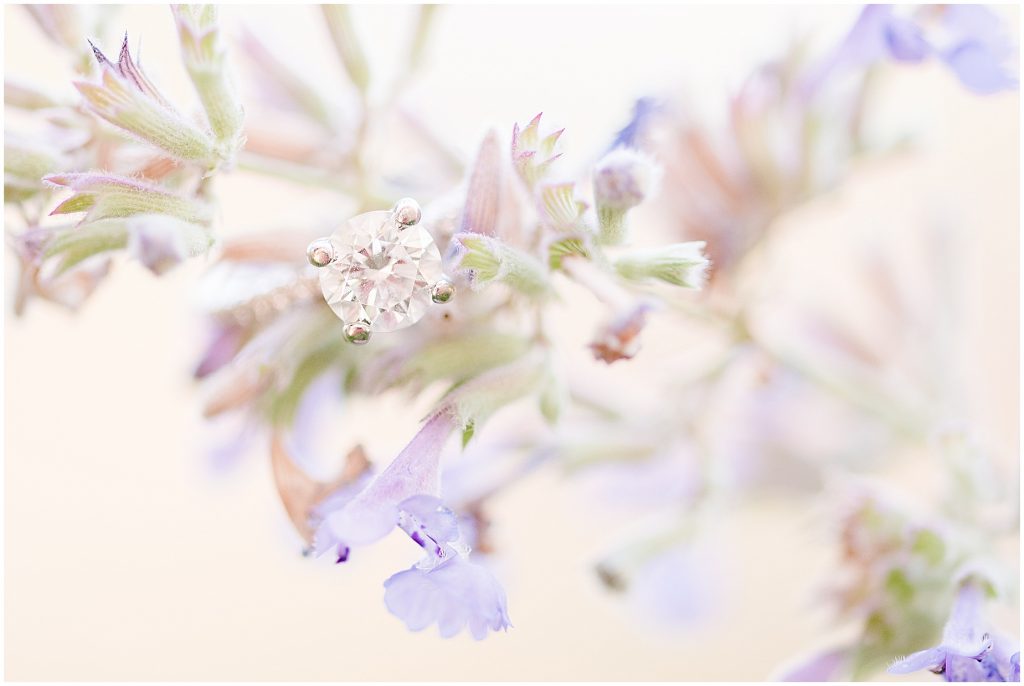 engagement ring detail on lavender