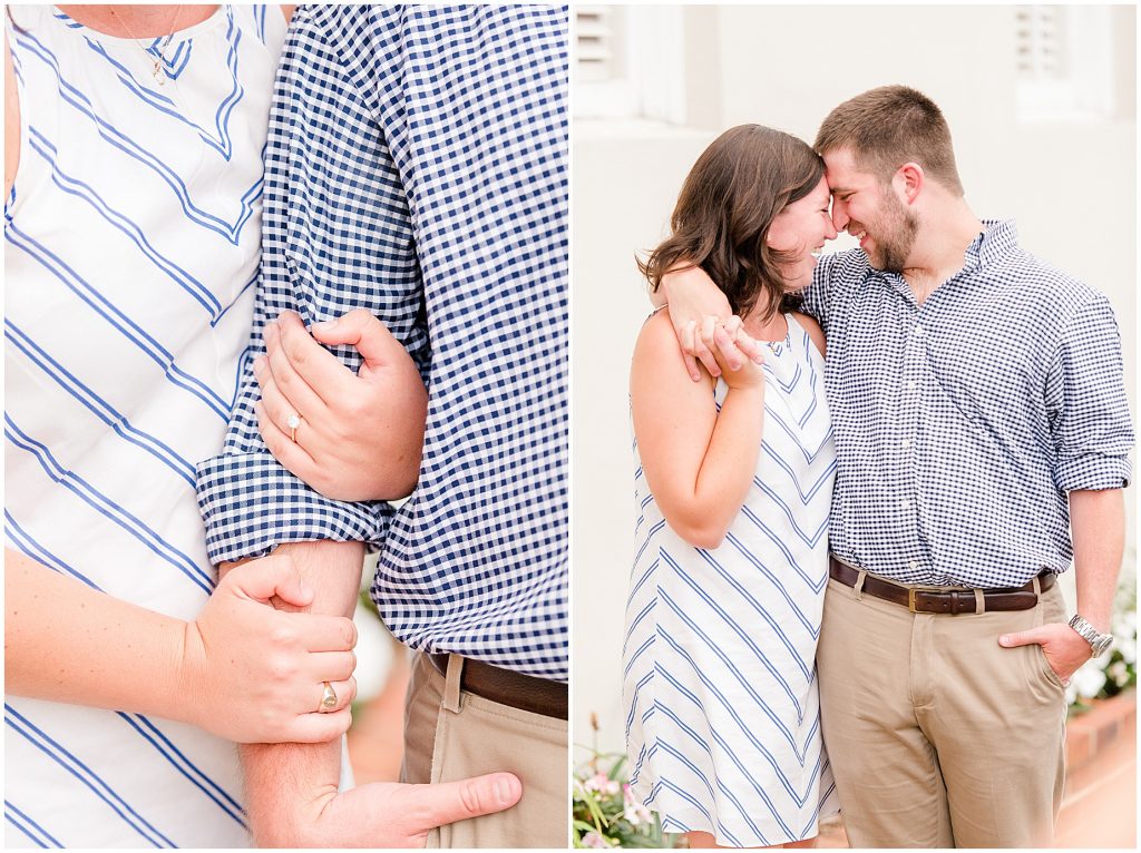 richmond engagement couple at Libbie & Grove area with plain wall behind