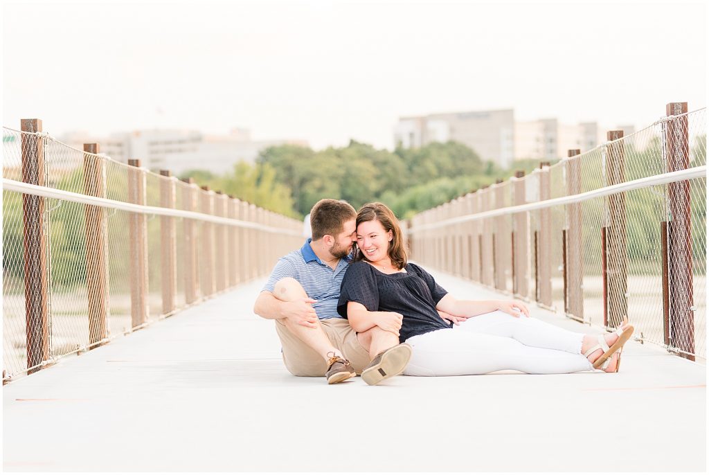 richmond engagement couple on T Pottersfield bridge close to belle isle and browns island