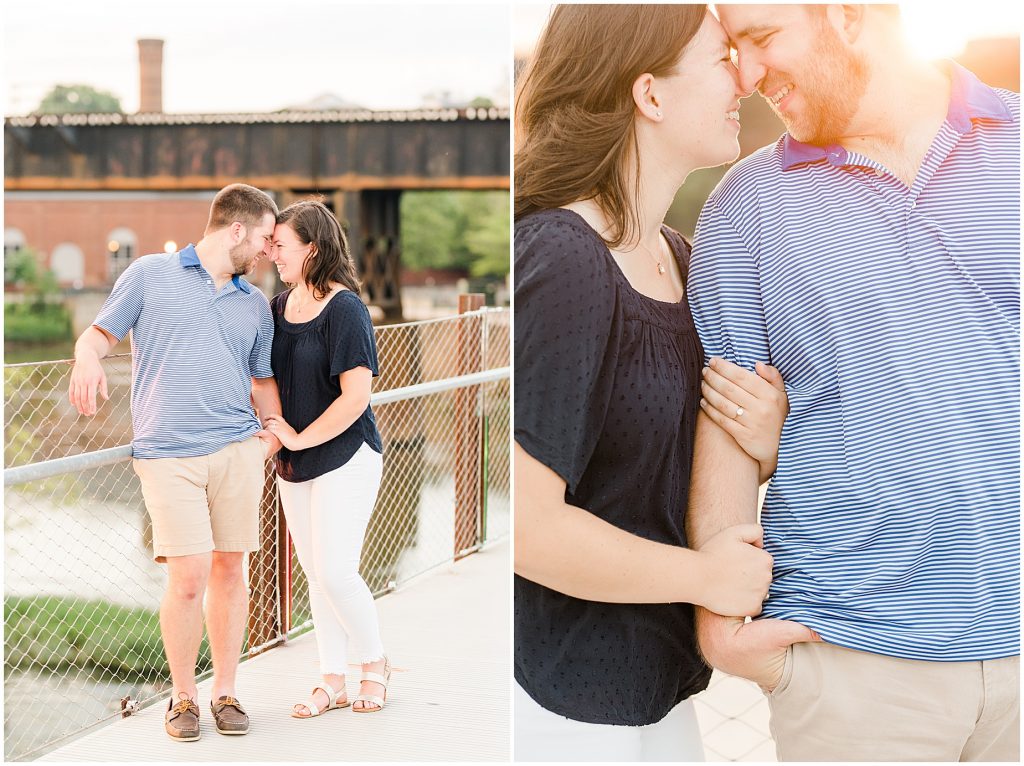 richmond engagement couple on T Pottersfield bridge close to belle isle and browns island