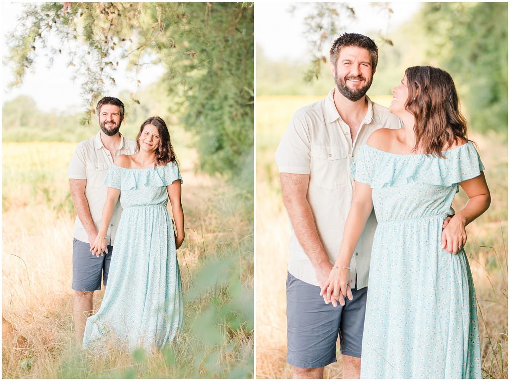 engagement session couple standing in short pump richmond field