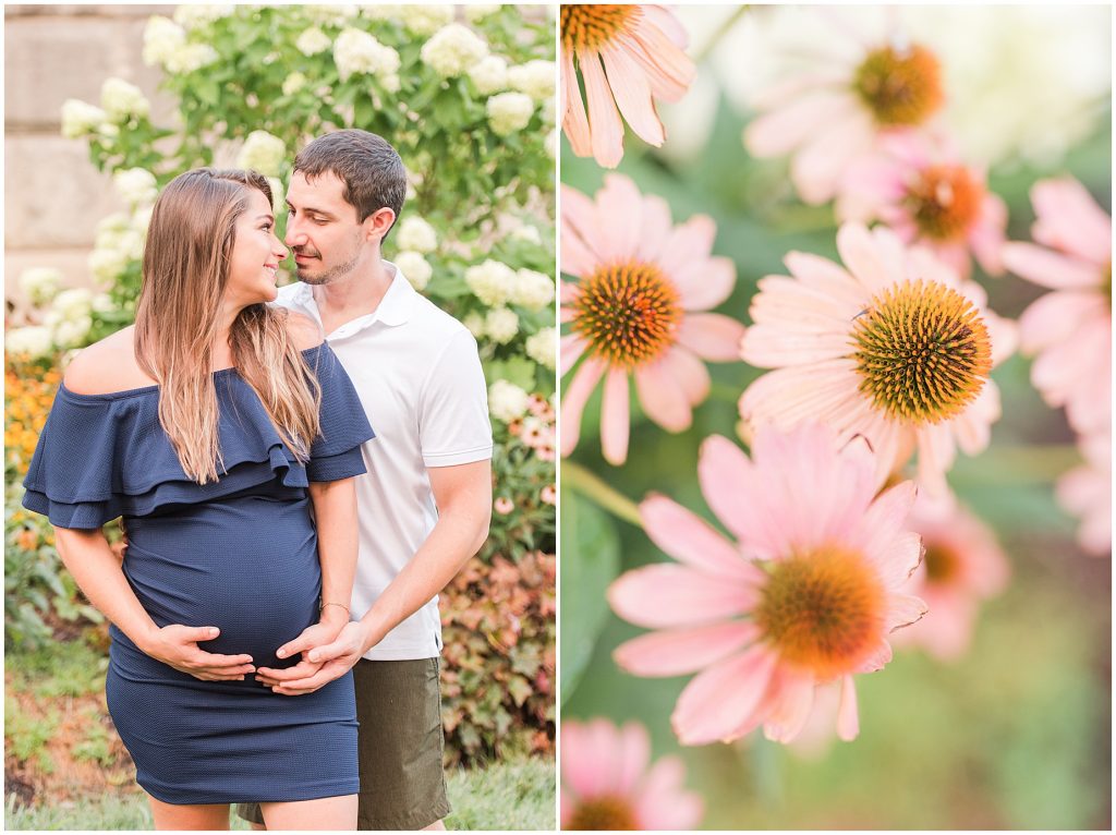 VMFA Richmond Maternity pregnant mother to be and father in front of flower bed