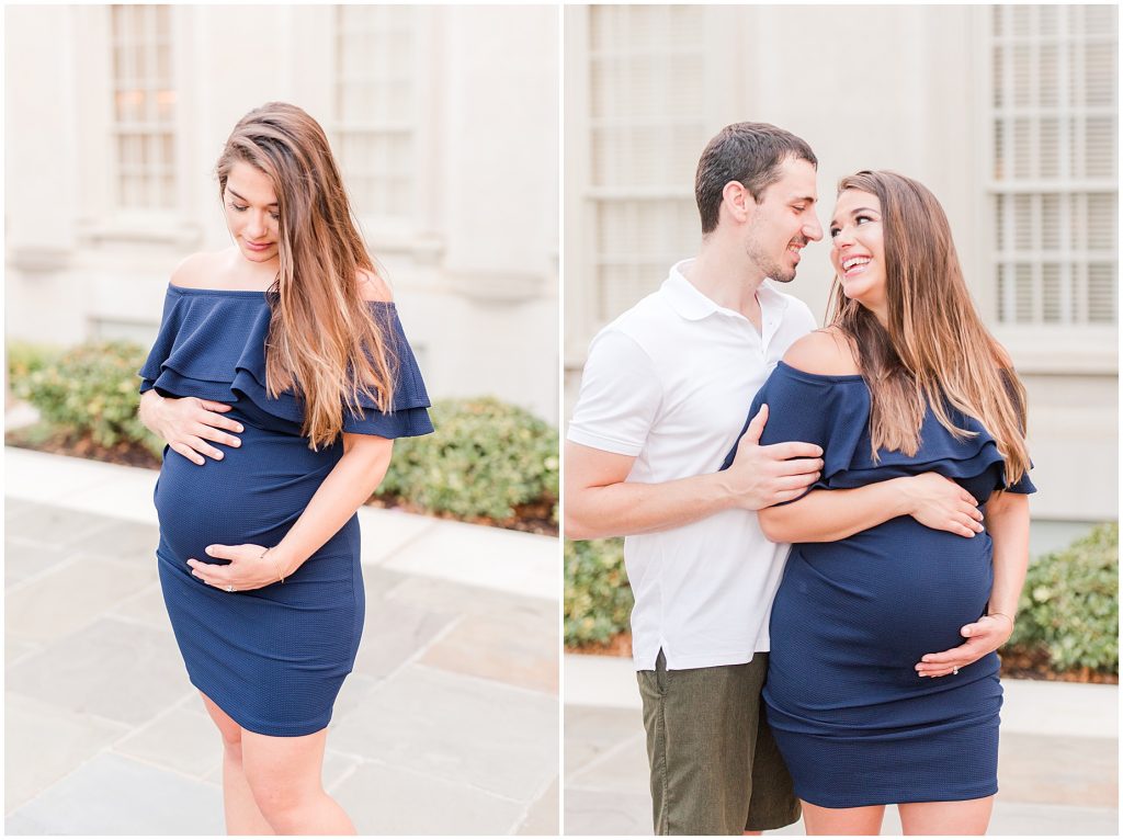 VMFA Richmond Maternity session pregnant mother to be and father in front of historic building