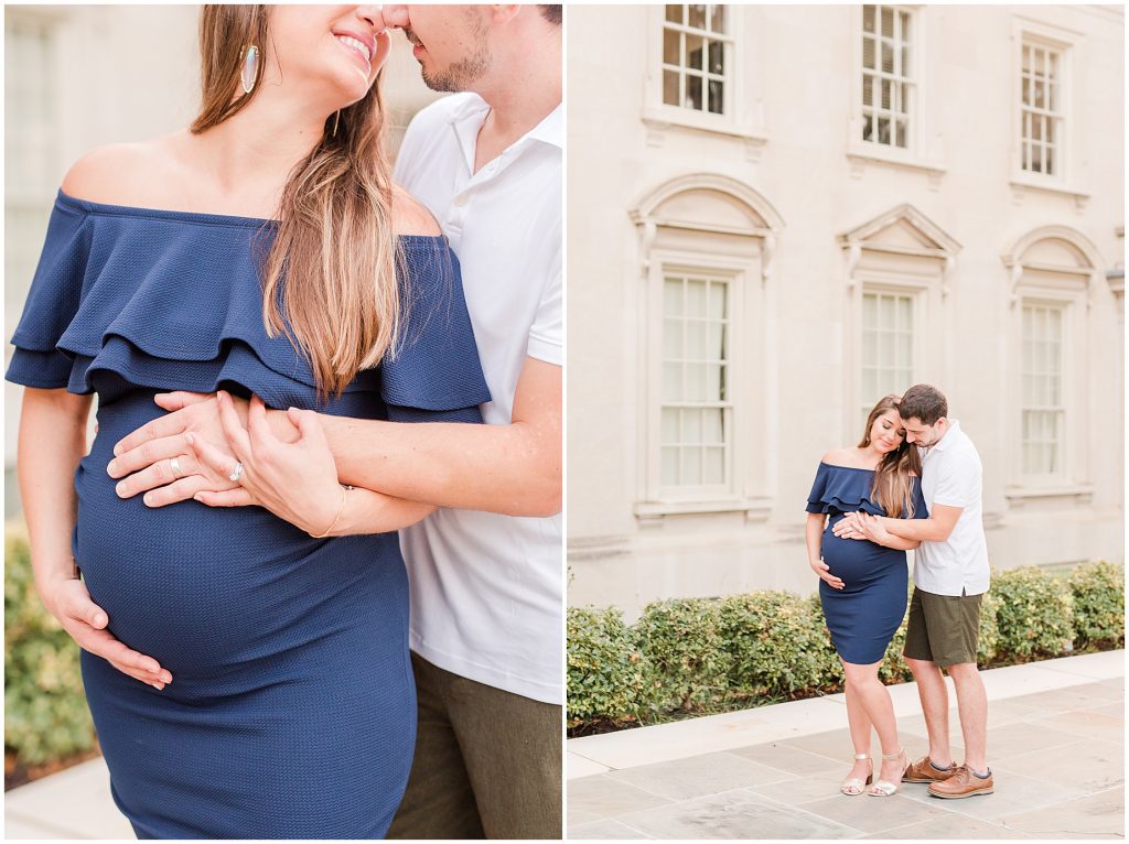 VMFA Richmond Maternity session pregnant mother to be and father holding stomach