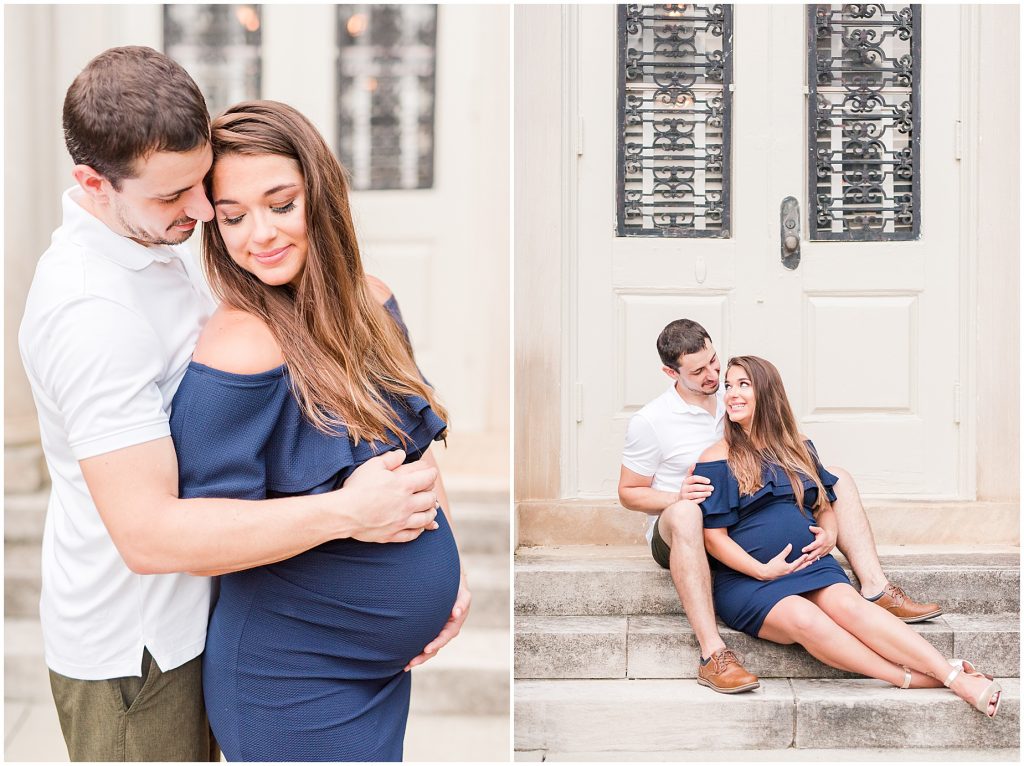 VMFA Richmond Maternity session pregnant mother to be and father wrapped in each other's arms