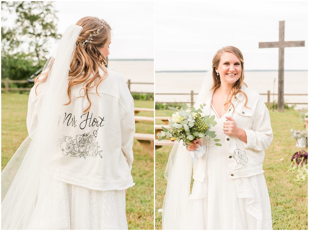 bride with personalized jean jacket