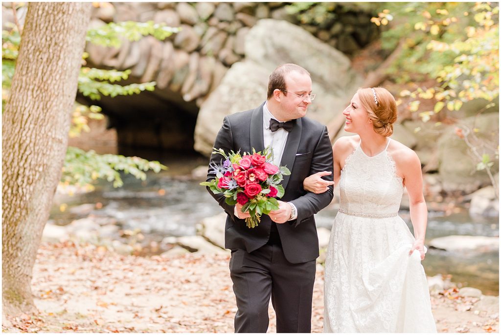 bride and groom in rock bridge park washington dc elopement