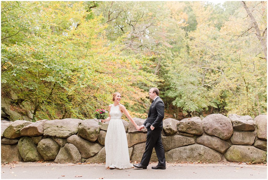 bride and groom in rock bridge park washington dc elopement