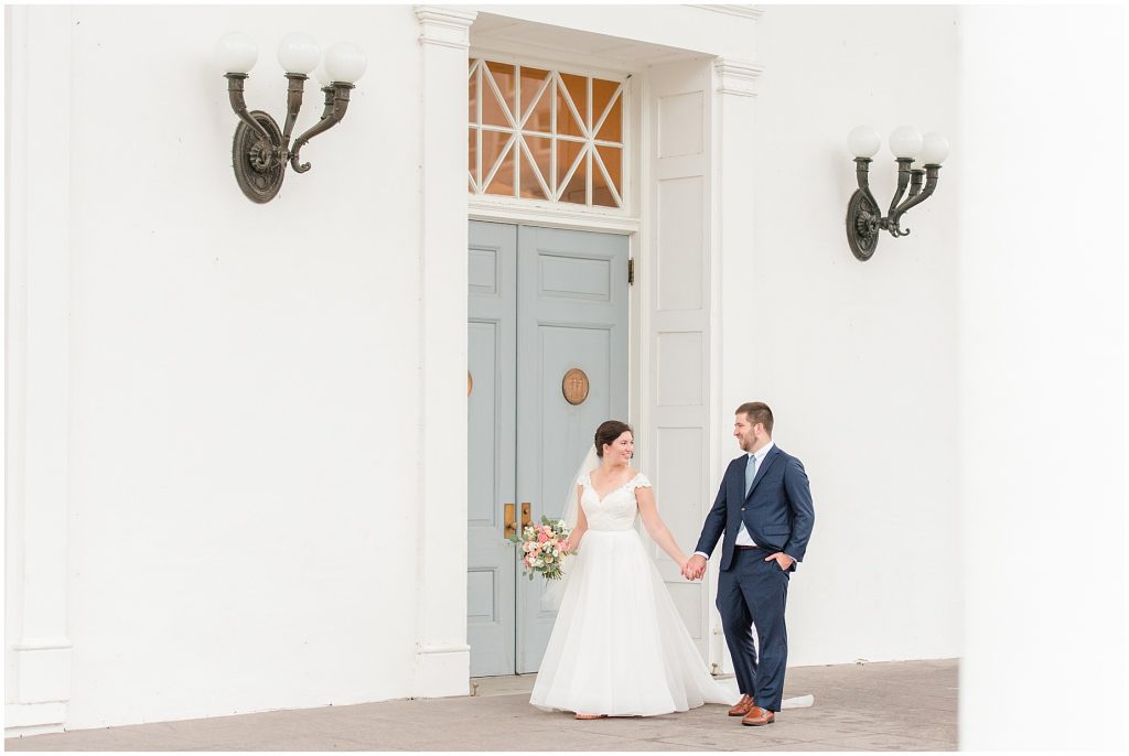 capitol building bride and groom portraits with blue door