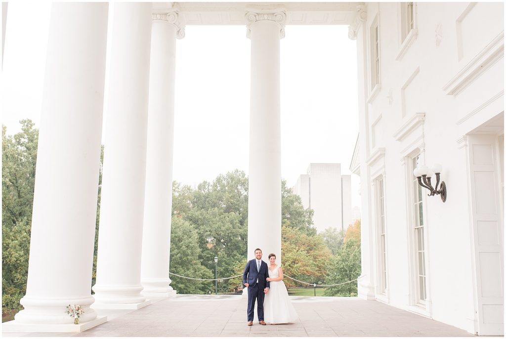 white columns building bride and groom portraits richmond virginia