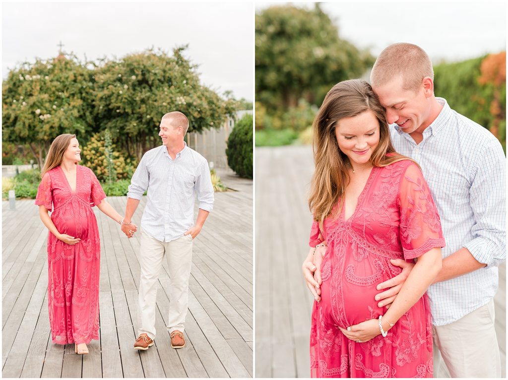 maternity sesson mom to be with pink lace dress in richmond virginia