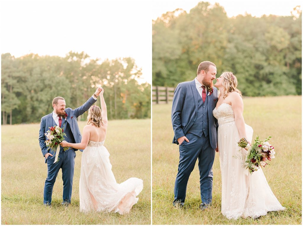 wisteria farms richmond virginia sunset portraits with bride and groom