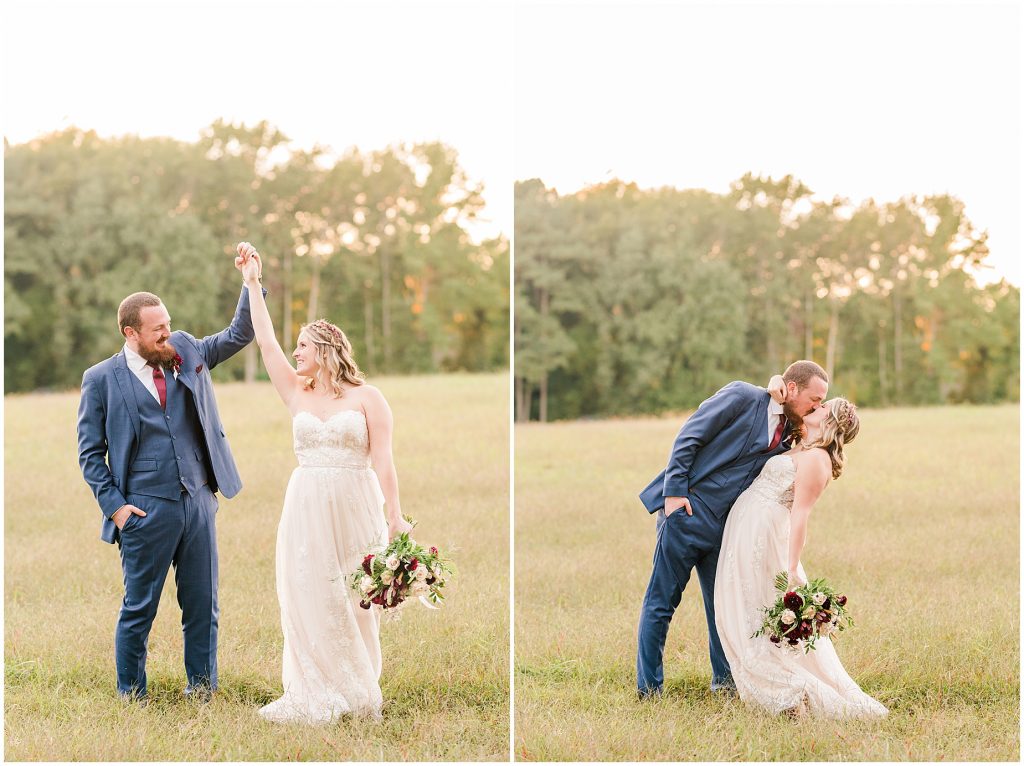 wisteria farms richmond virginia sunset portraits with bride and groom