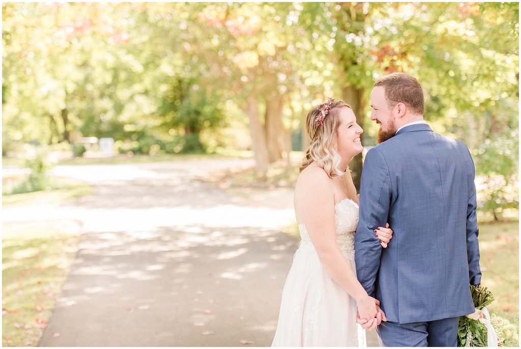 first look bride and groom portraits at wisteria farm entrance richmond virginia wedding