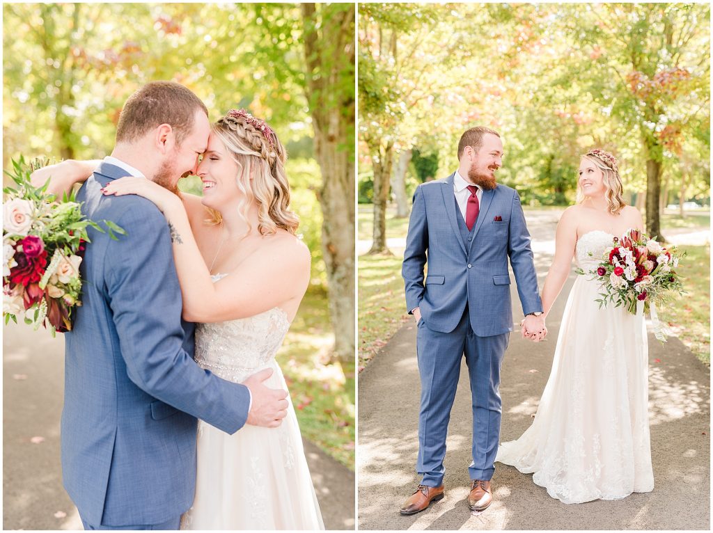 first look bride and groom portraits at wisteria farm entrance richmond virginia wedding