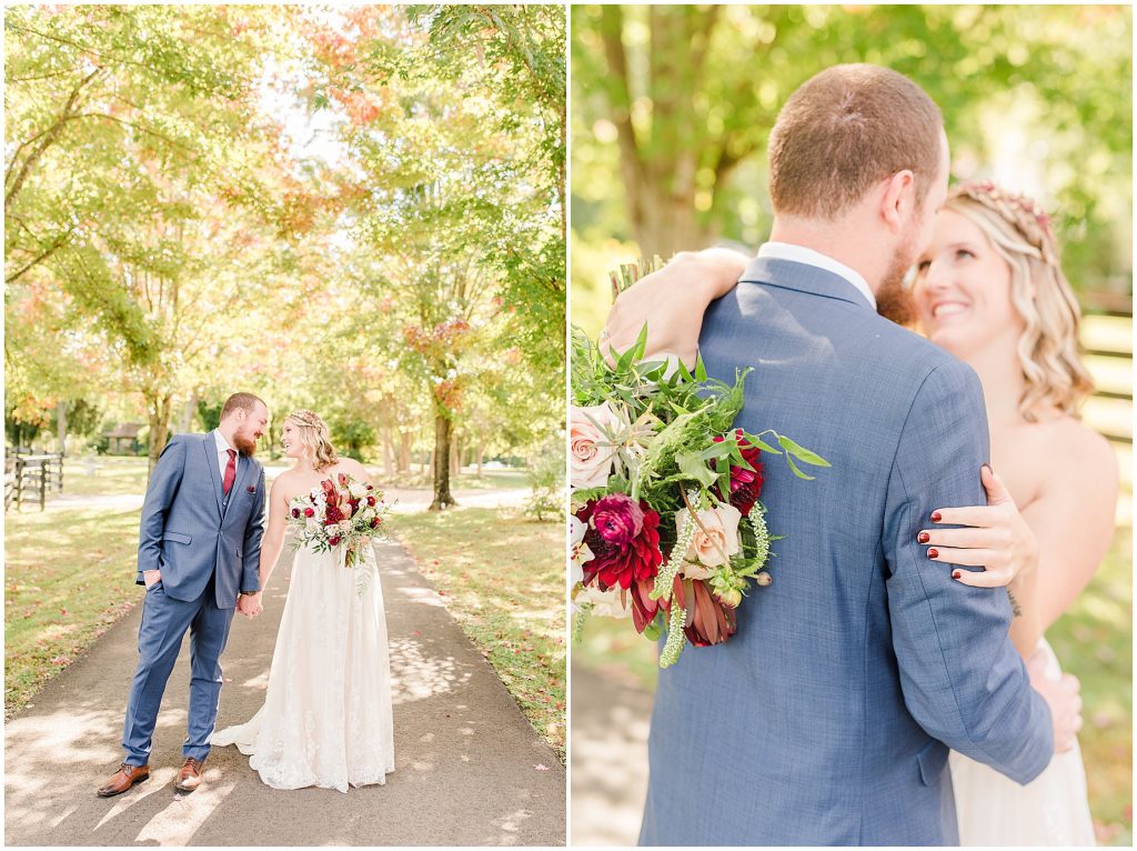 first look bride and groom portraits at wisteria farm entrance richmond virginia wedding