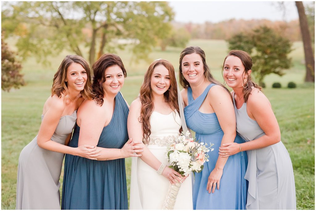 bridesmaids and bride without flowers at whitehall estate in bluemont virginia wedding 