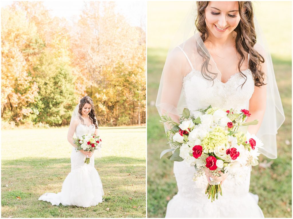 bridal portraits outdoor fall at amber grove virginia wedding venue